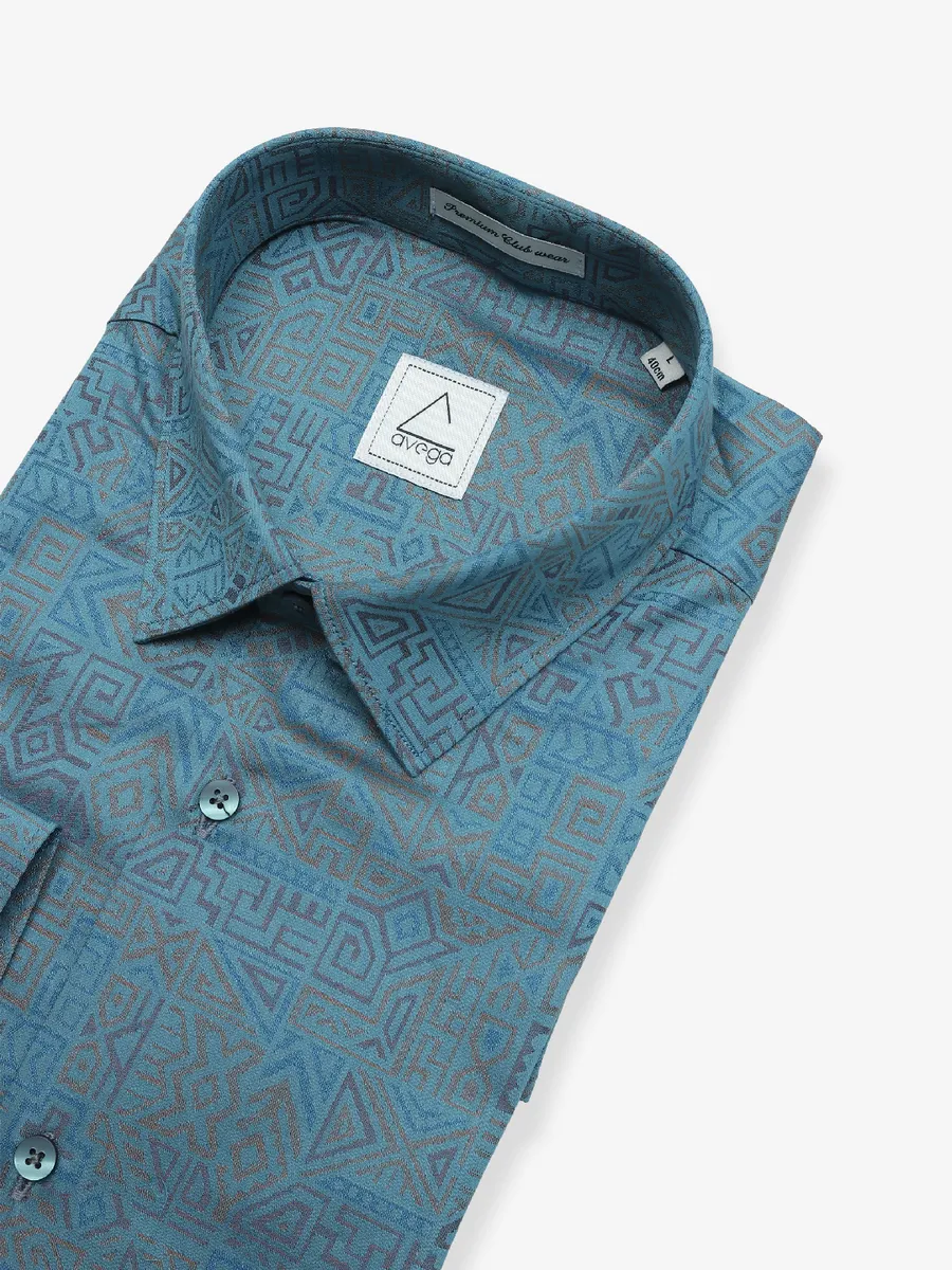 Avega printed rama blue cotton shirt