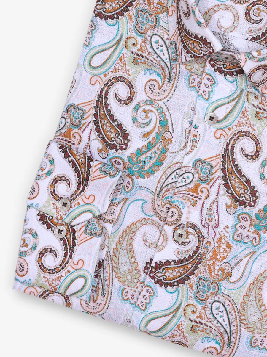 AVEGA printed white cotton party wear shirt for men