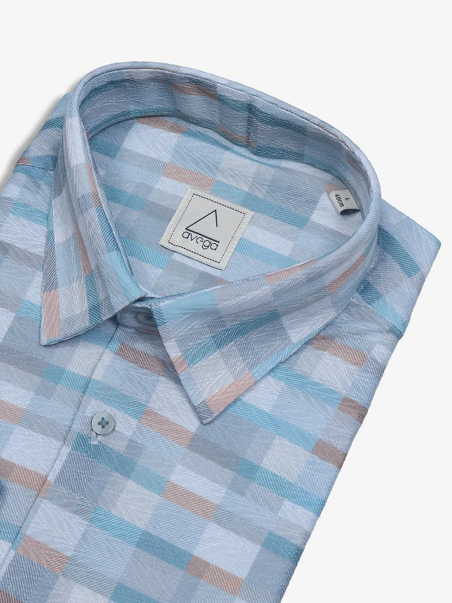 Avega sky blue cotton checks shirt