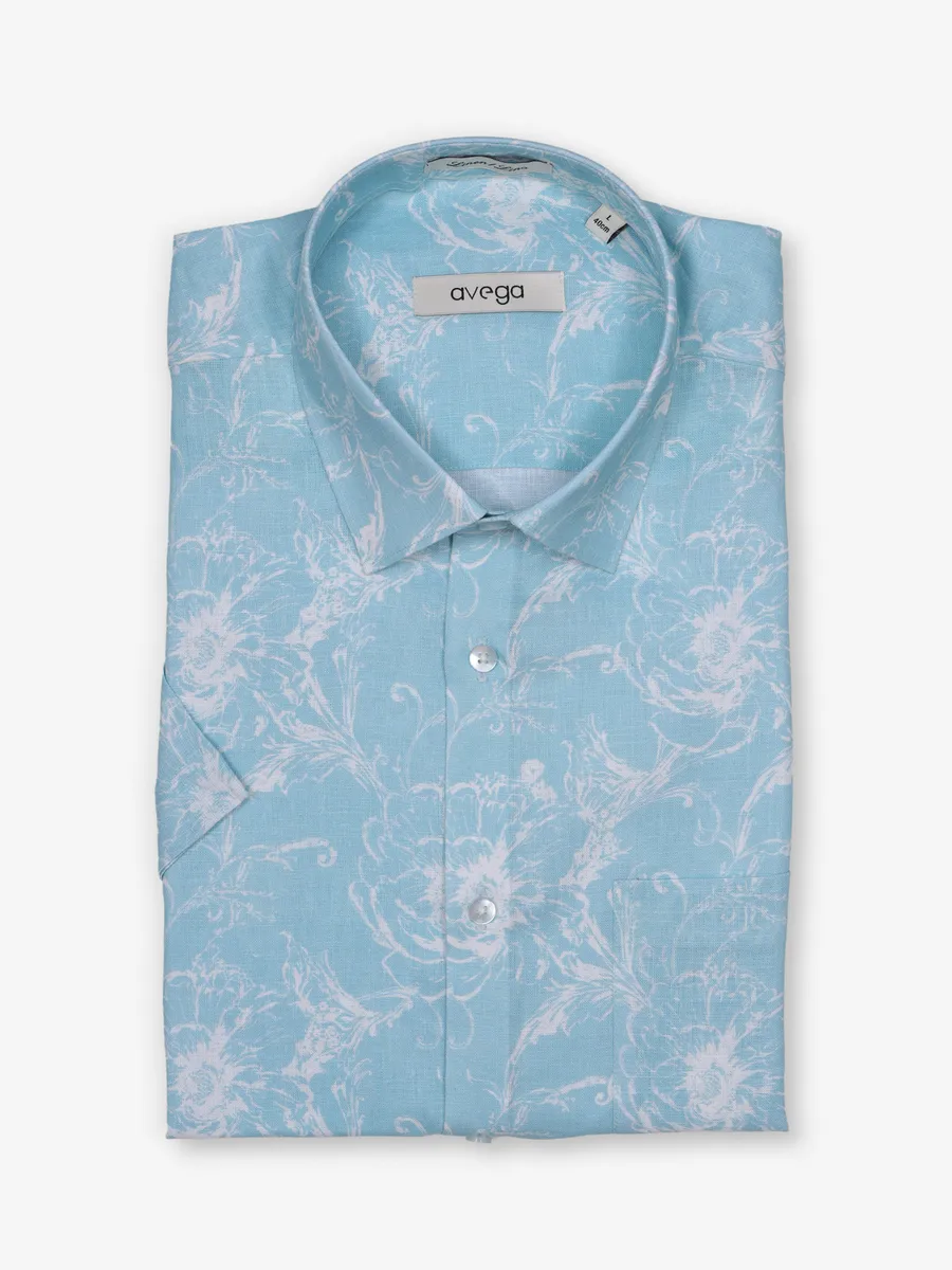 AVEGA sky blue cotton printed party shirt