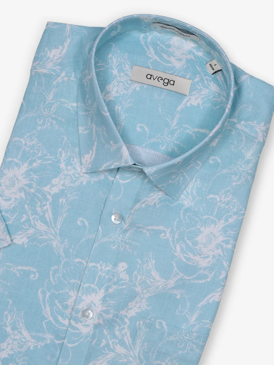 AVEGA sky blue cotton printed party shirt