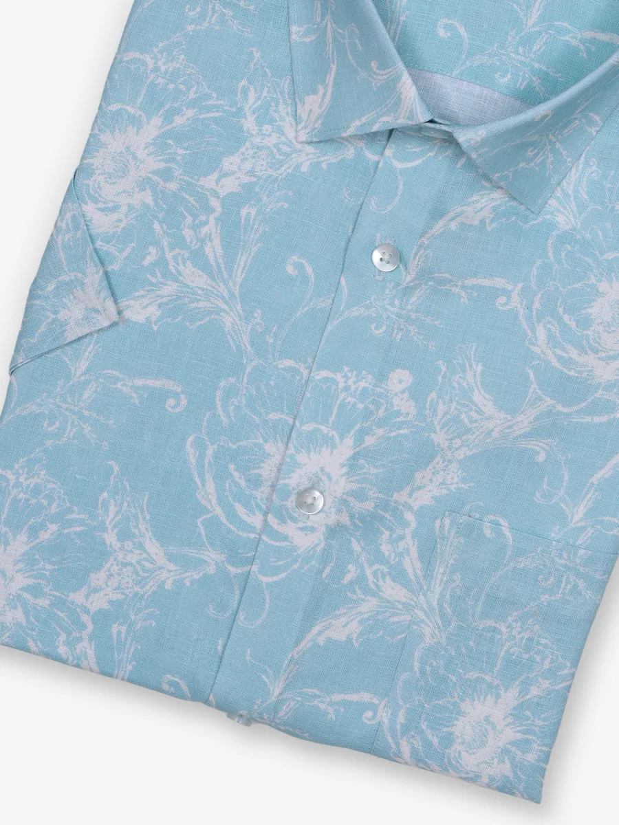 AVEGA sky blue cotton printed party shirt