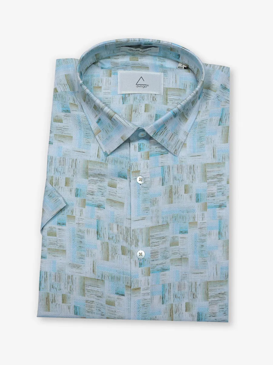 AVEGA sky blue printed linen shirt