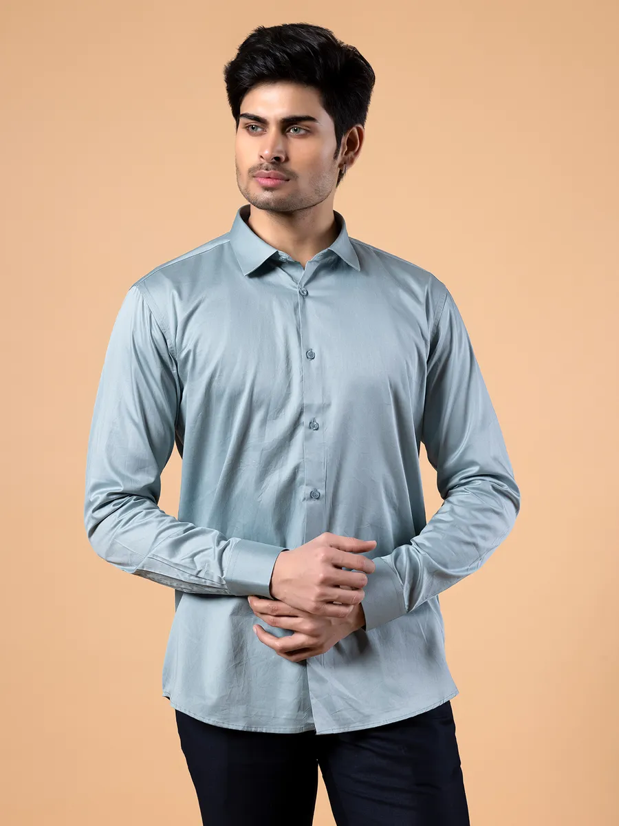 Avega stone blue color solid cotton fabric shirt