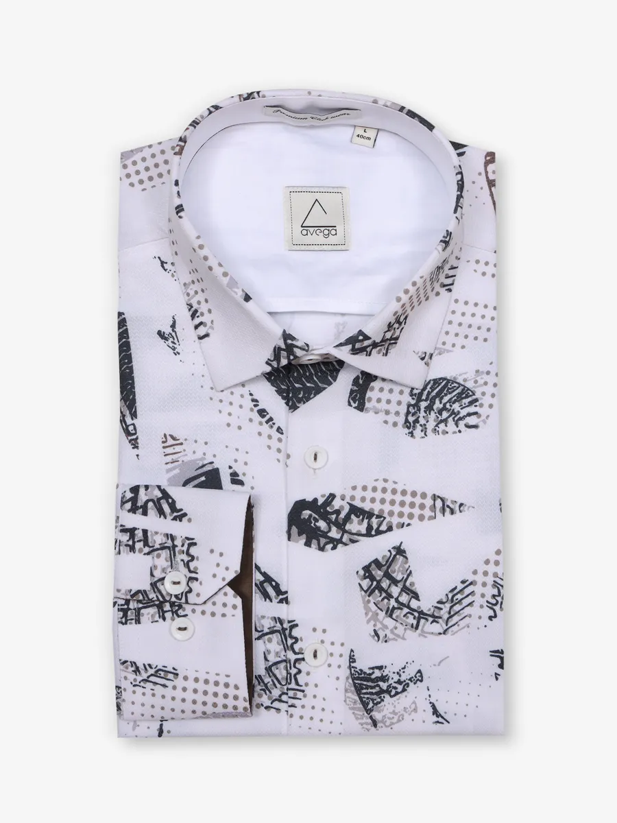 AVEGA white cotton party shirt with print