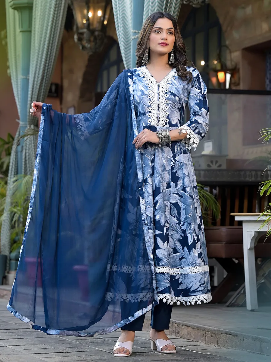 Awesome blue cotton kurti set with dupatta