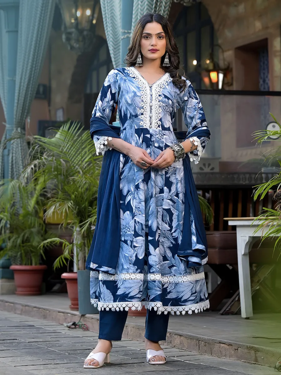 Awesome blue cotton kurti set with dupatta