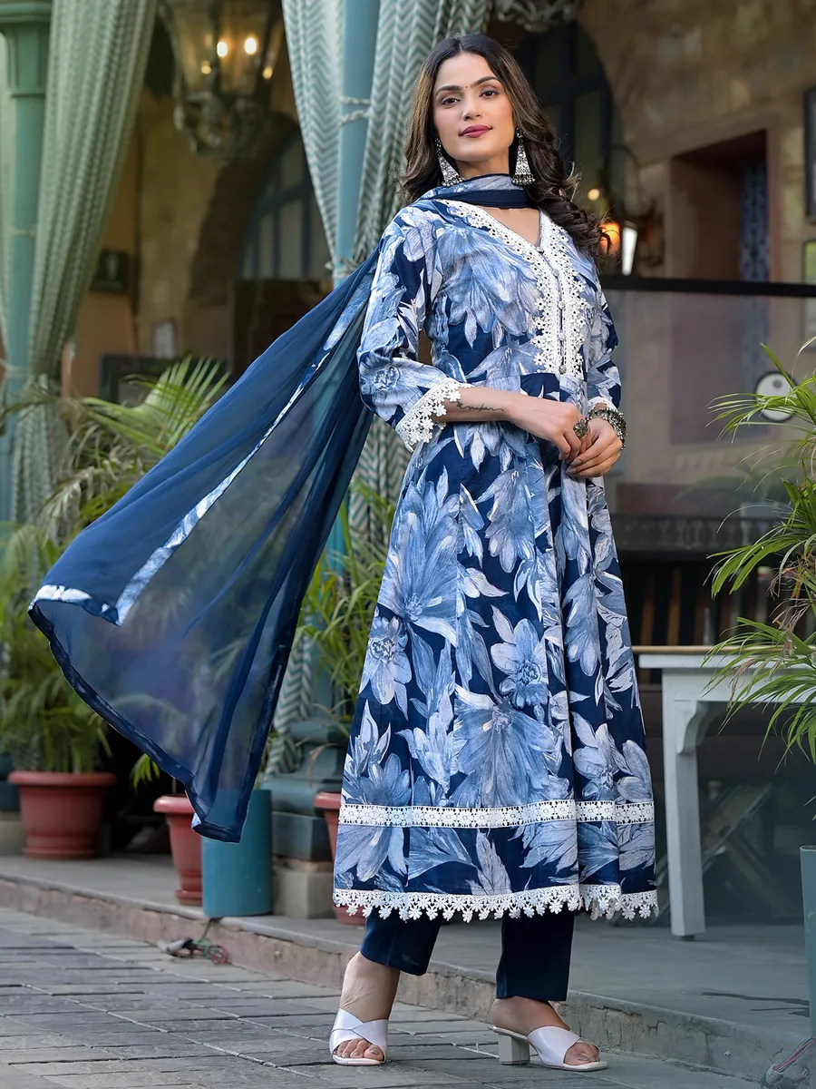 Awesome blue cotton kurti set with dupatta