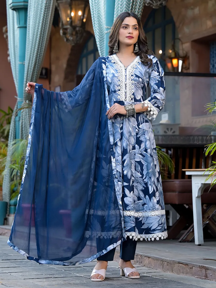 Awesome blue cotton kurti set with dupatta