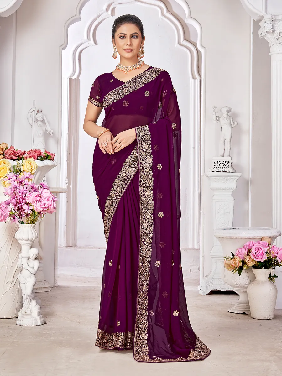 Awesome purple zari weaving saree