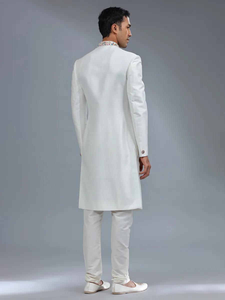 Awesome white silk sherwani for wedding
