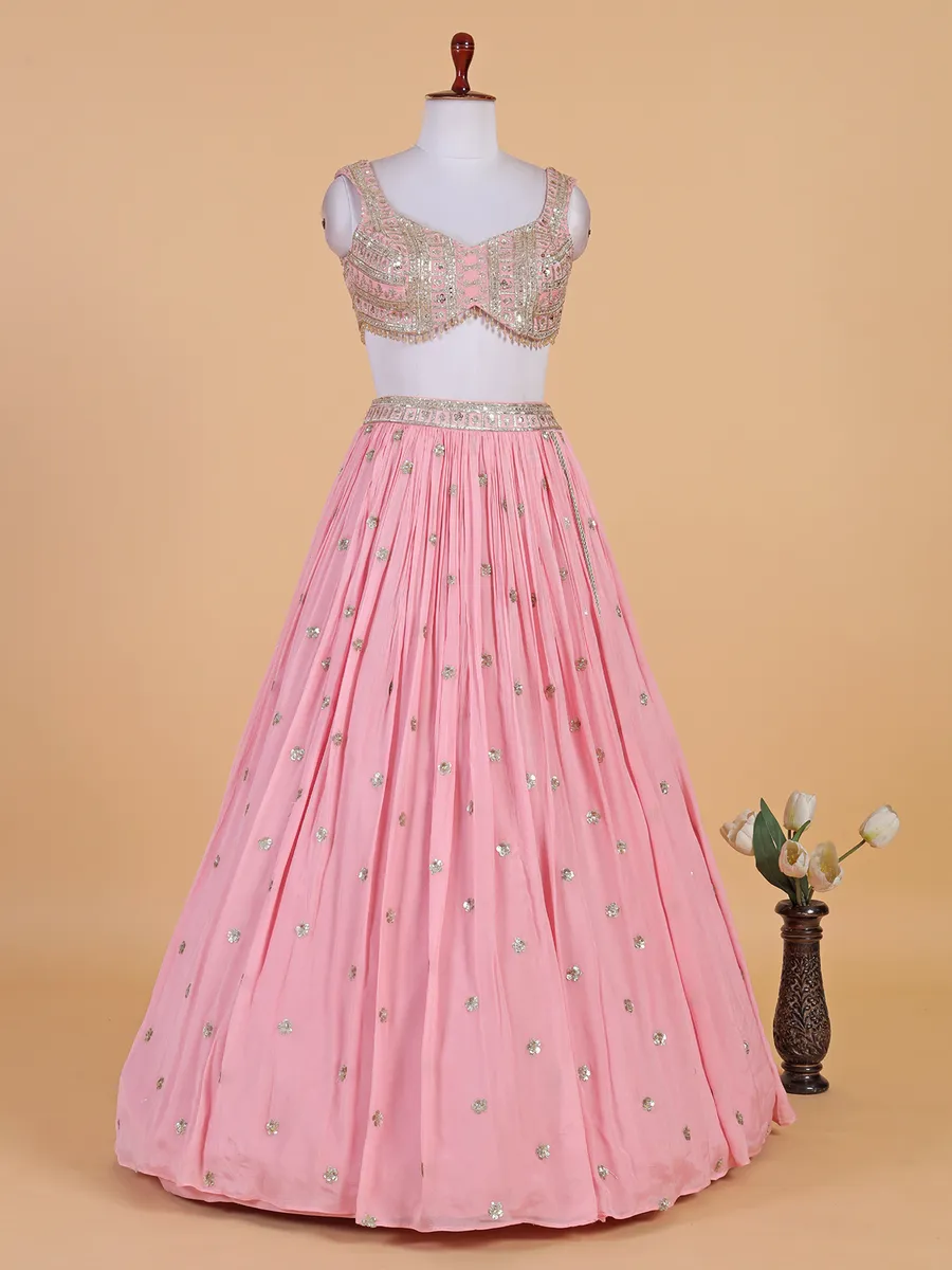 Baby pink chiffon lehenga choli