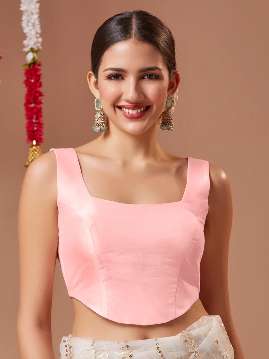Baby pink silk ready made blouse
