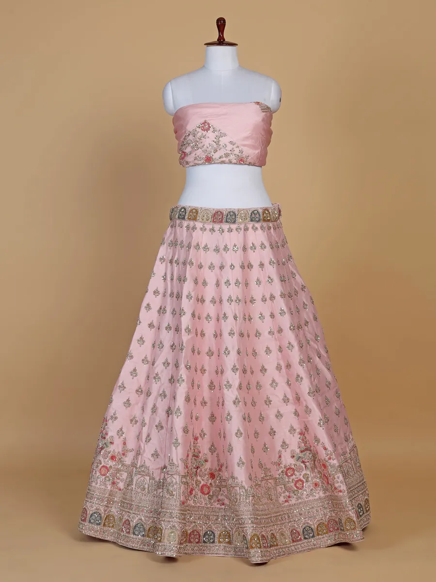 Baby pink unstitched bridal lehenga choli