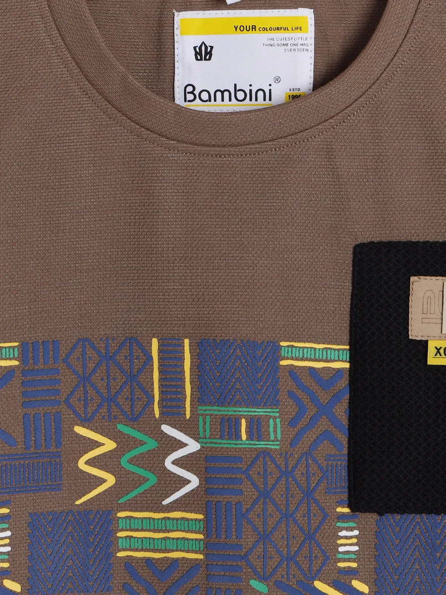 BAMBINI cotton brown printed t-shirt