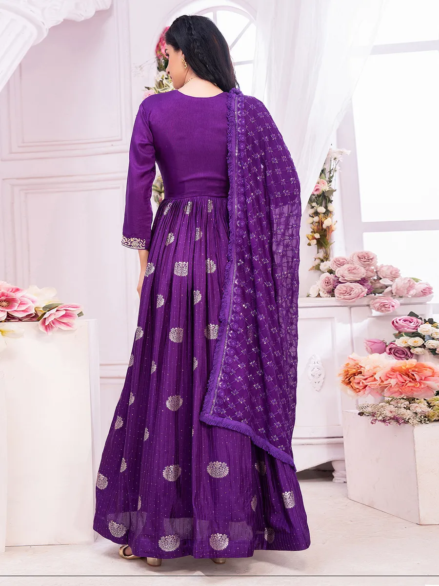Banarasi silk dark purple anarkali suit