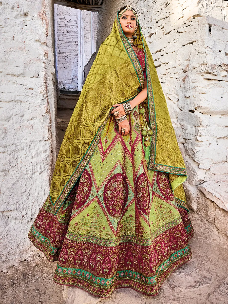 Banarasi silk green lehenga choli