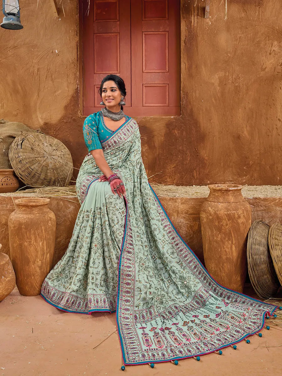 Banarasi silk mint green saree