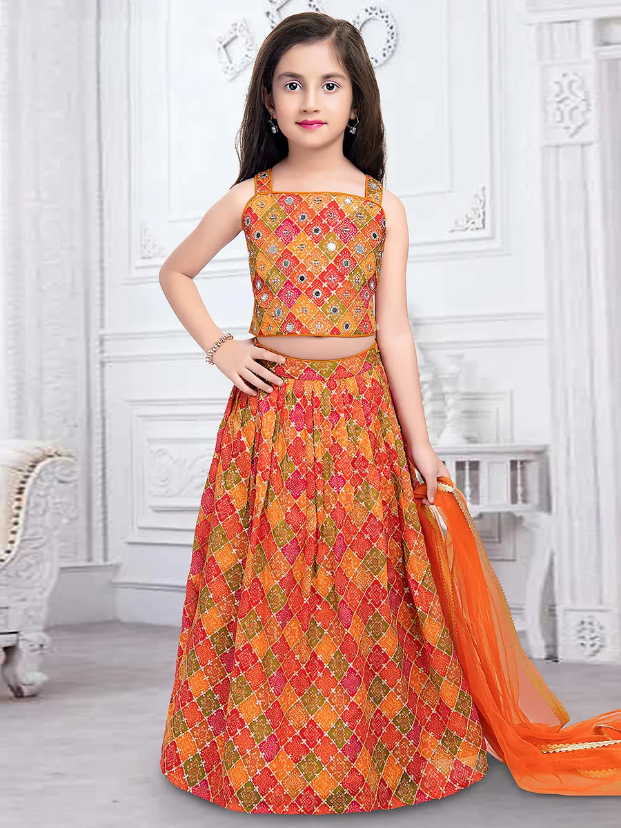 Bandhej printed multi color georgette lehenga choli