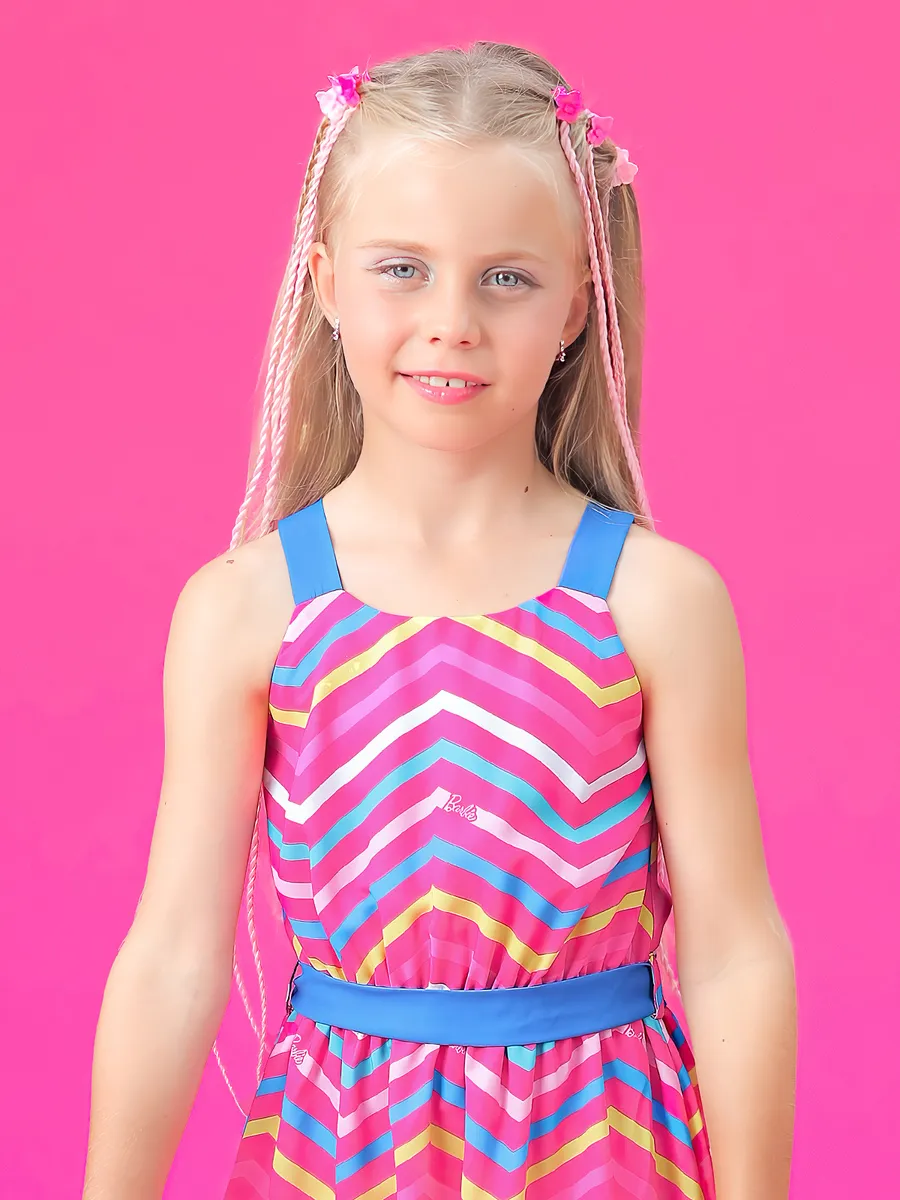 BARBIE pink and blue zig zag frock