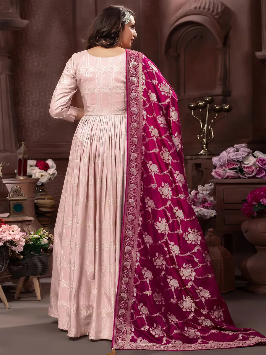 Beautiful baby pink banrasi silk anarkali suit