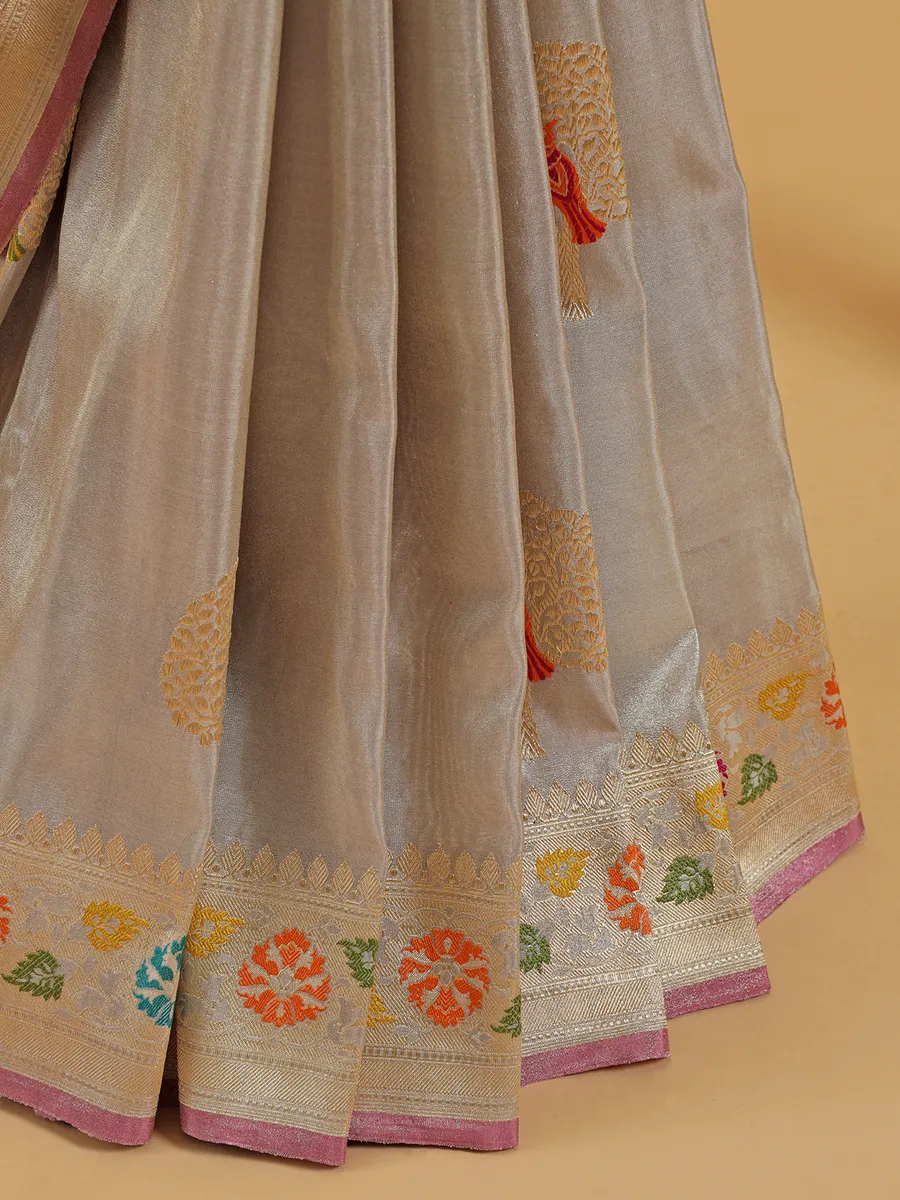 Beautiful beige banarasi silk saree