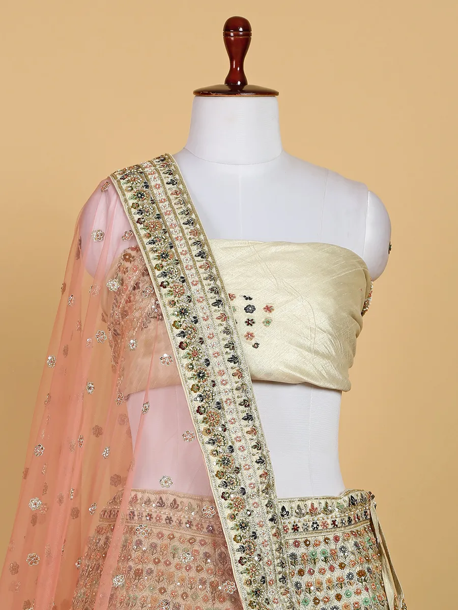 Beautiful beige silk unstitched lehenga choli