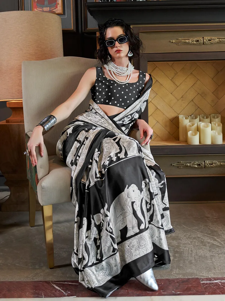 Beautiful black and white crepe saree
