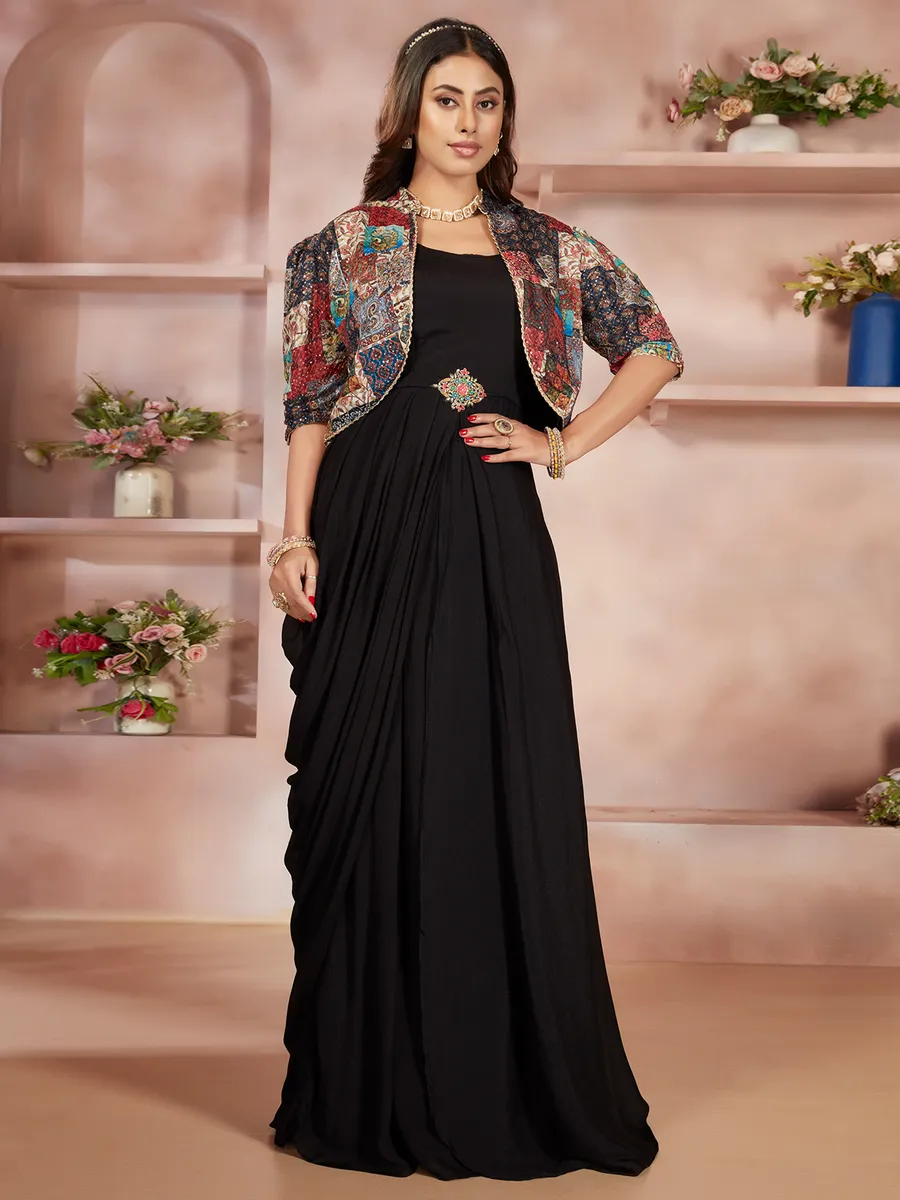 Beautiful black floor length suit in silk