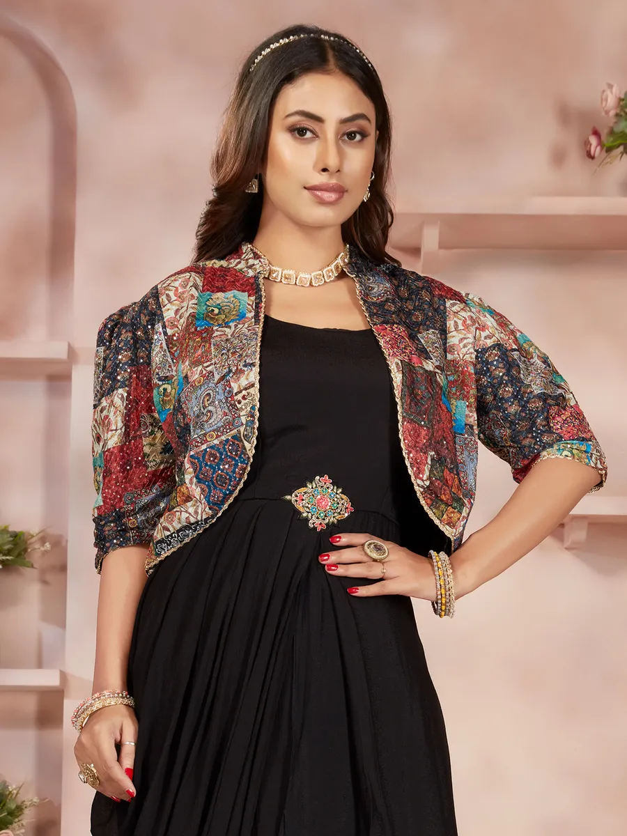 Beautiful black floor length suit in silk