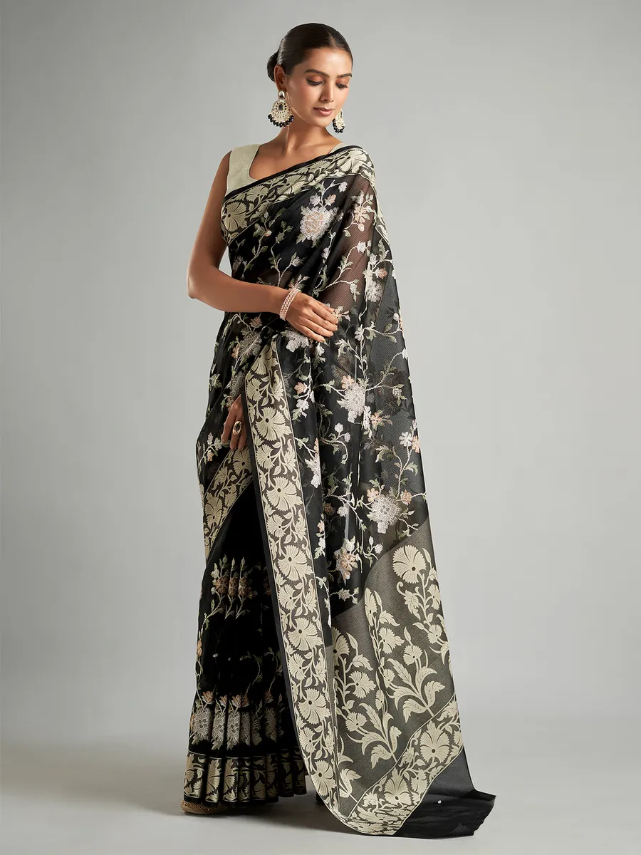 Beautiful black organza saree