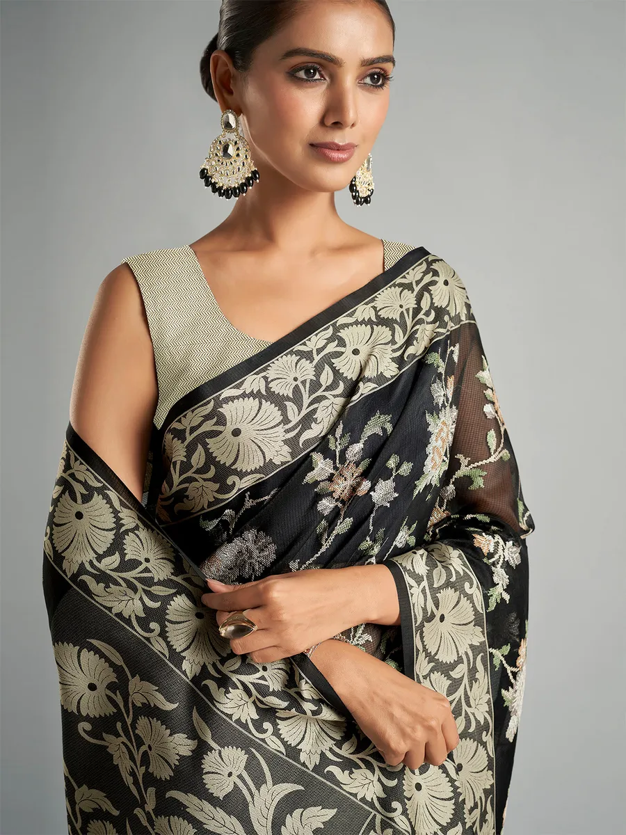 Beautiful black organza saree