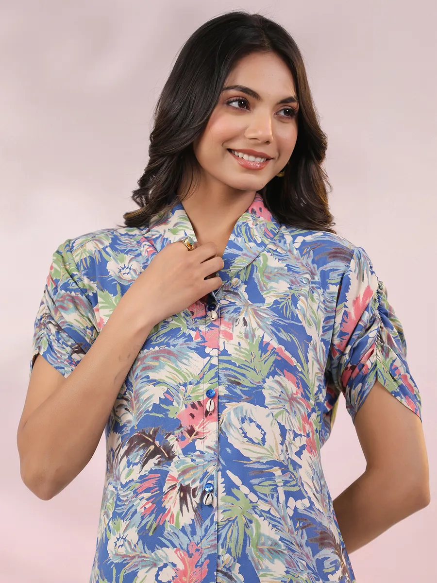 Beautiful blue printed cotton kurti