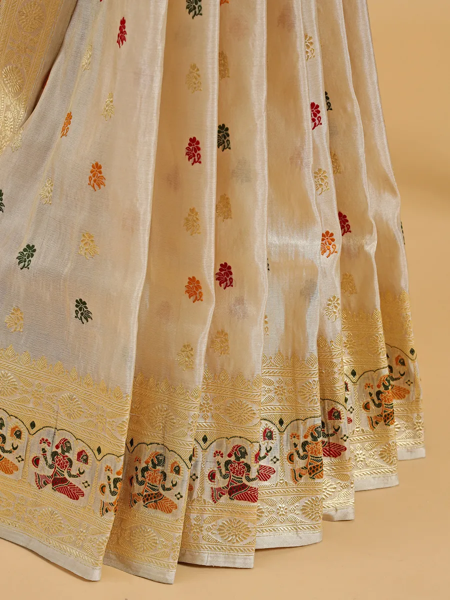 Beautiful cream banarasi silk saree