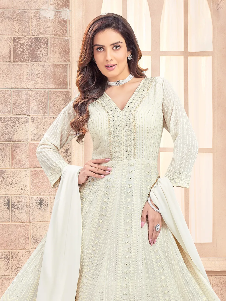 Beautiful cream embroidery anarkali suit