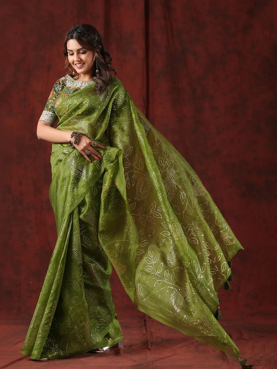 Beautiful dark green organza saree