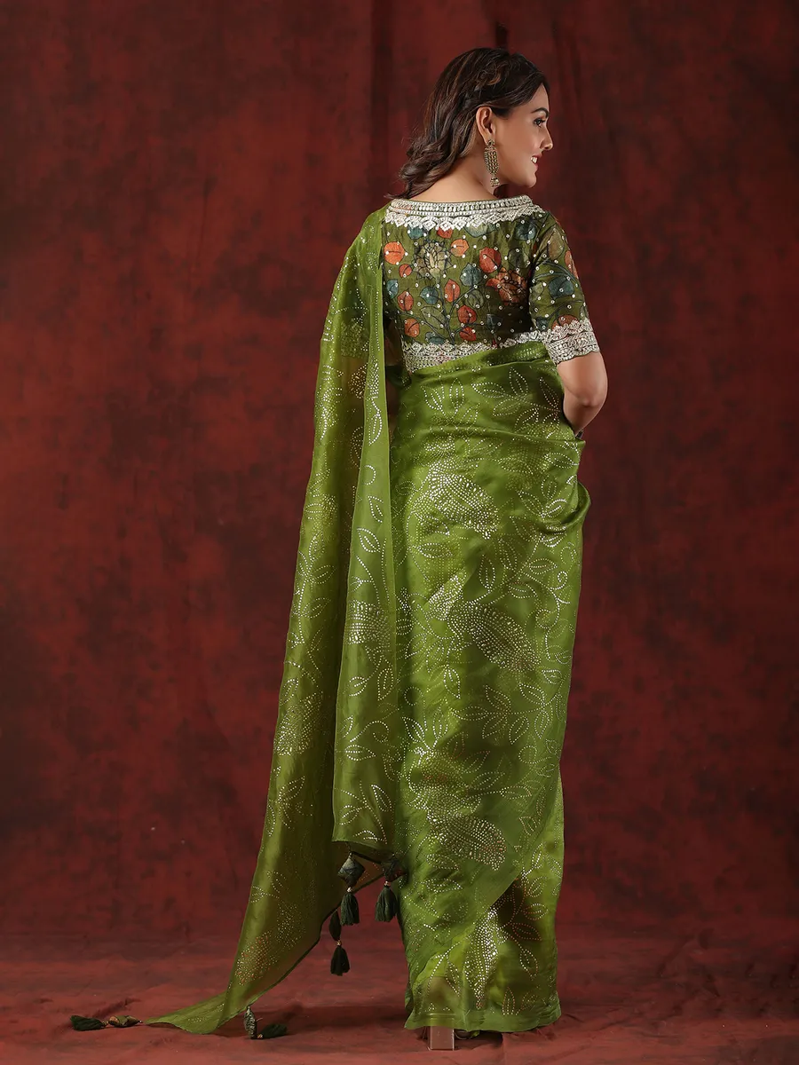 Beautiful dark green organza saree