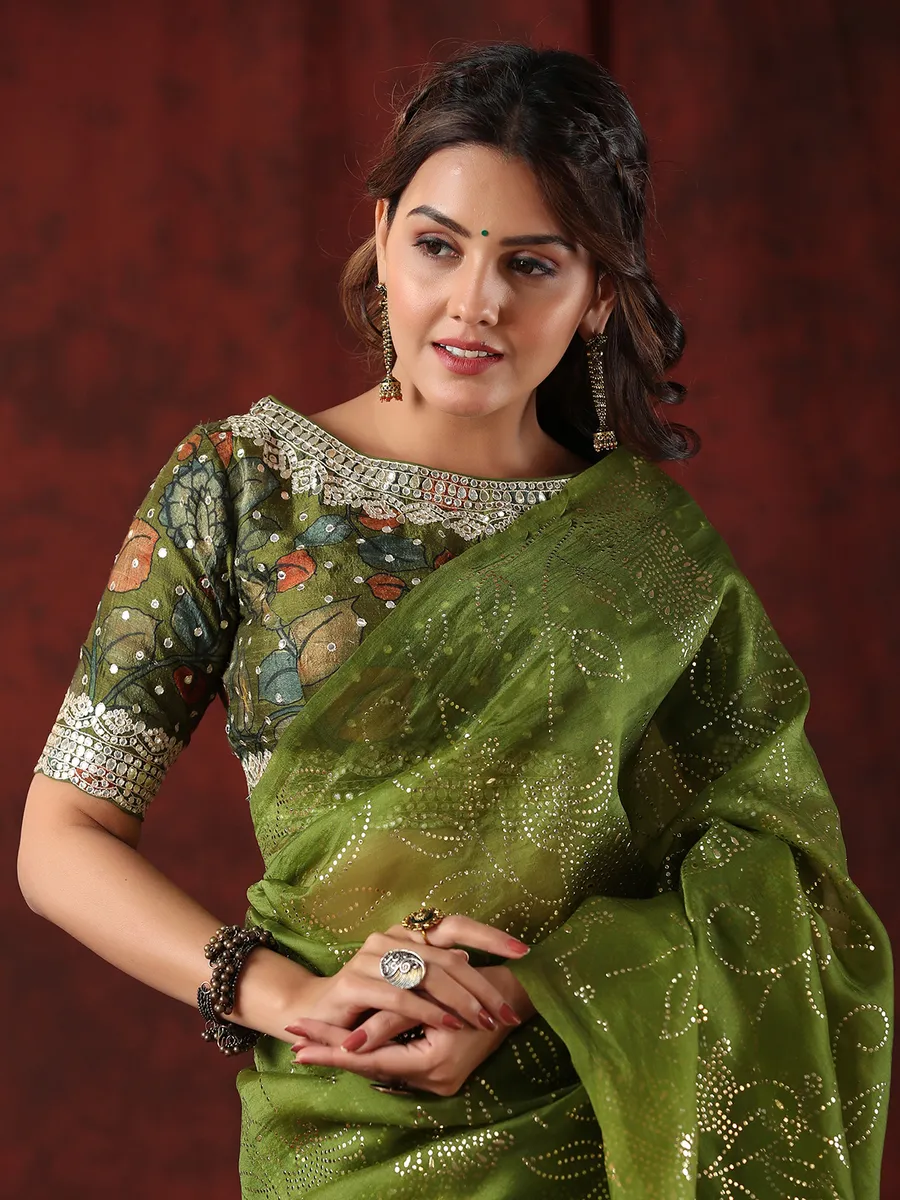 Beautiful dark green organza saree