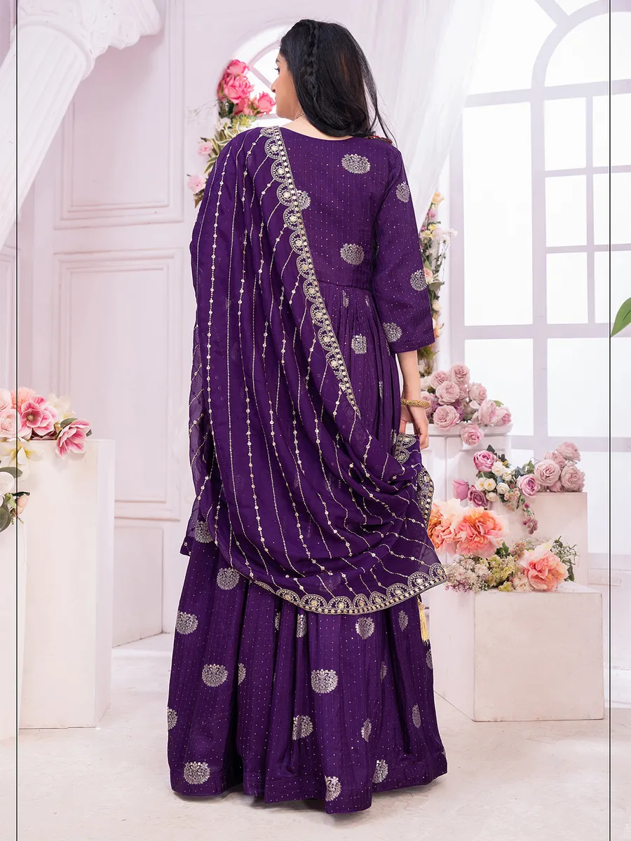 Beautiful dark purple banarasi silk anarkali suit