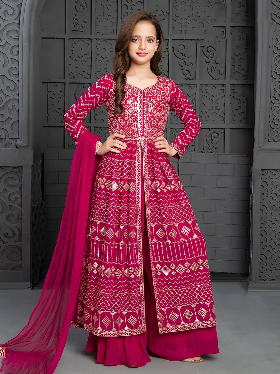 Beautiful georgette magenta palazzo suit