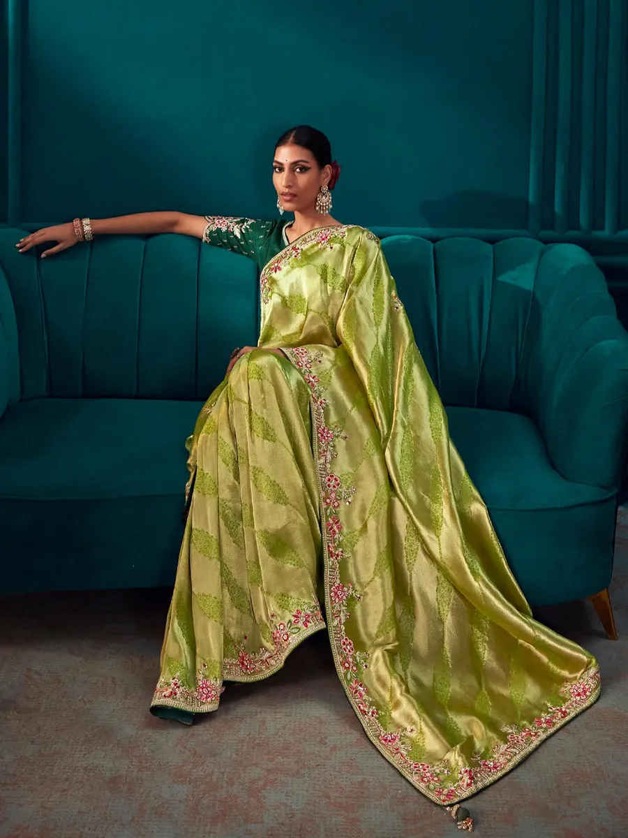 Beautiful green banarasi silk saree