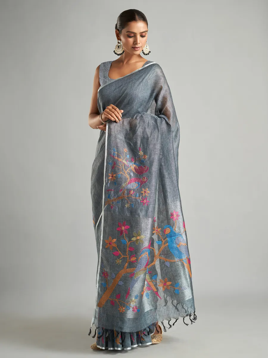 Beautiful grey minakari saree