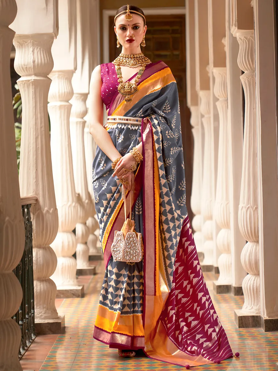 Beautiful grey patola printed saree