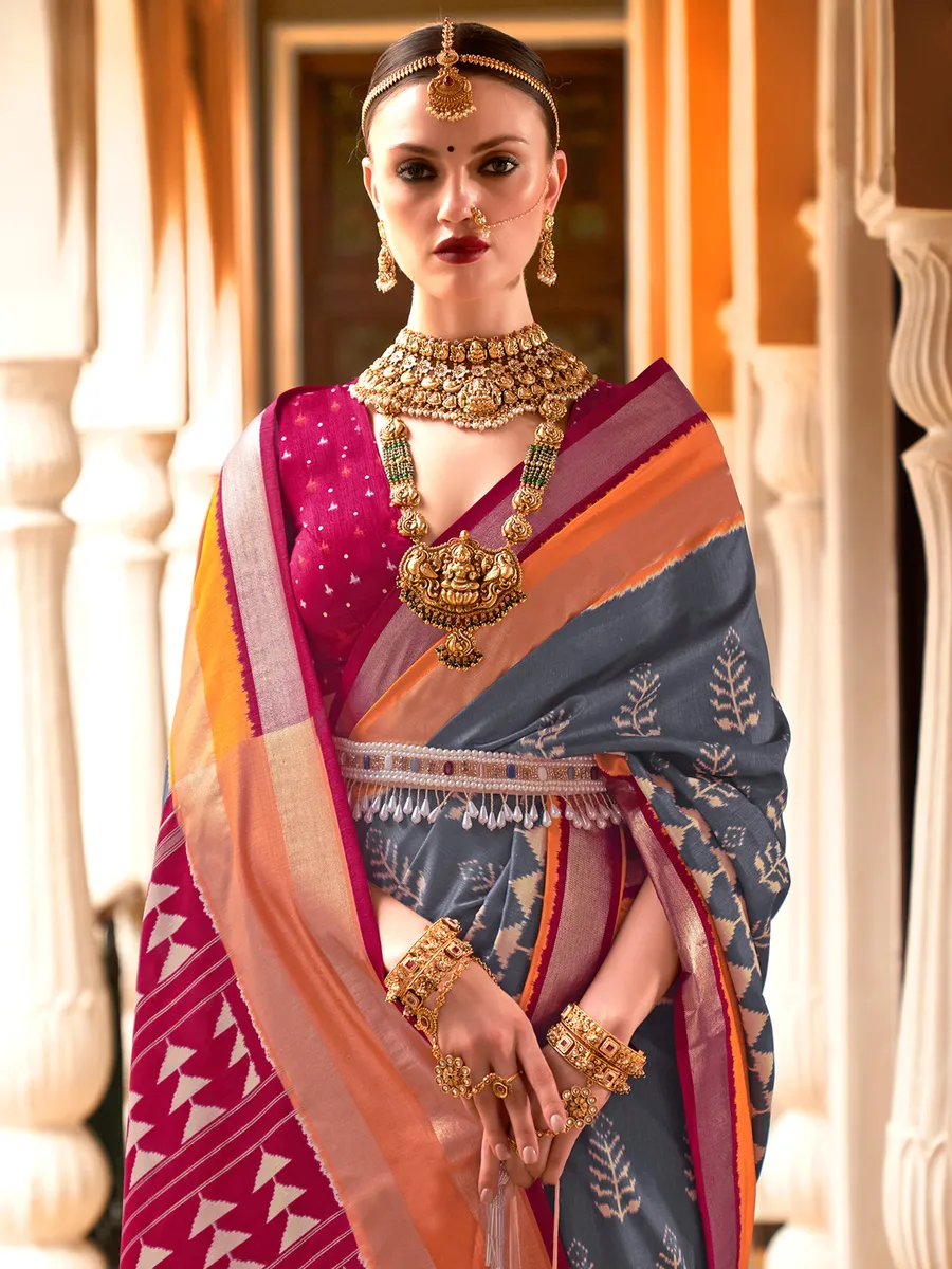 Beautiful grey patola printed saree