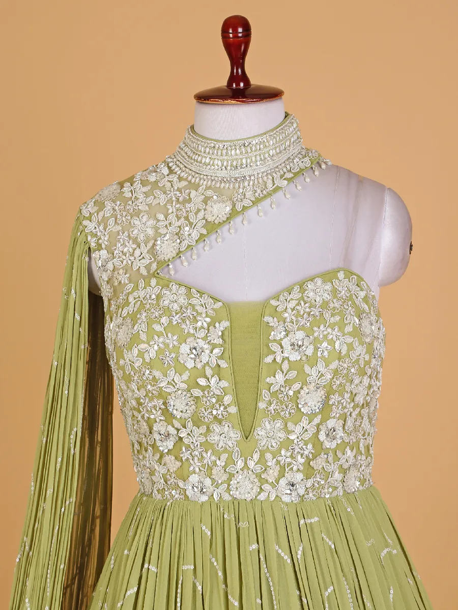 Beautiful light green georgette designer gown