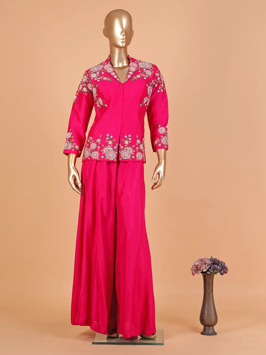 Beautiful magenta raw silk palazzo suit