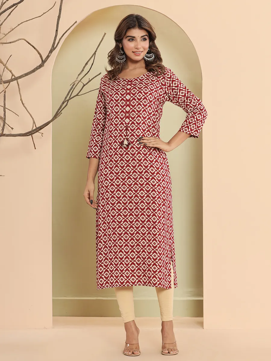 Beautiful maroon printed cotton kurti