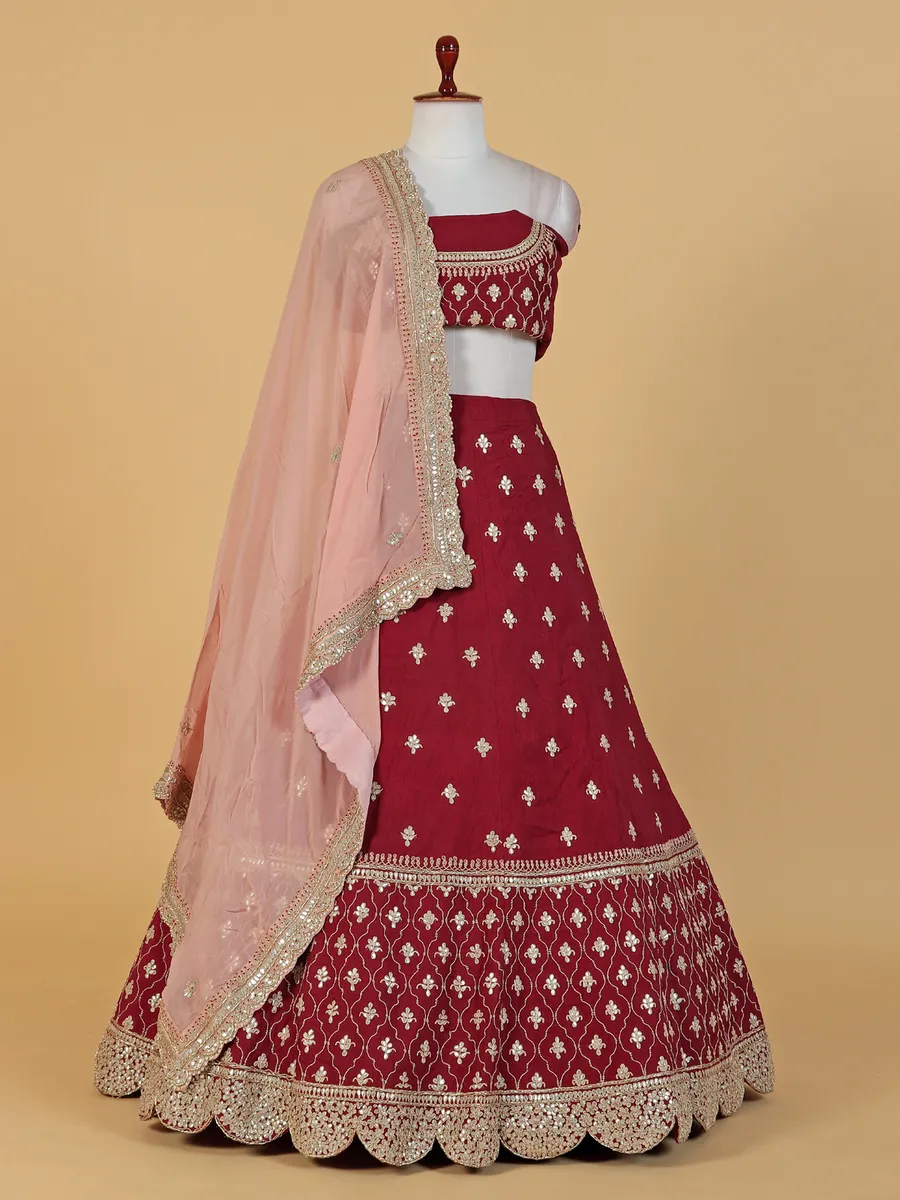 Beautiful maroon silk unstitched lehenga choli