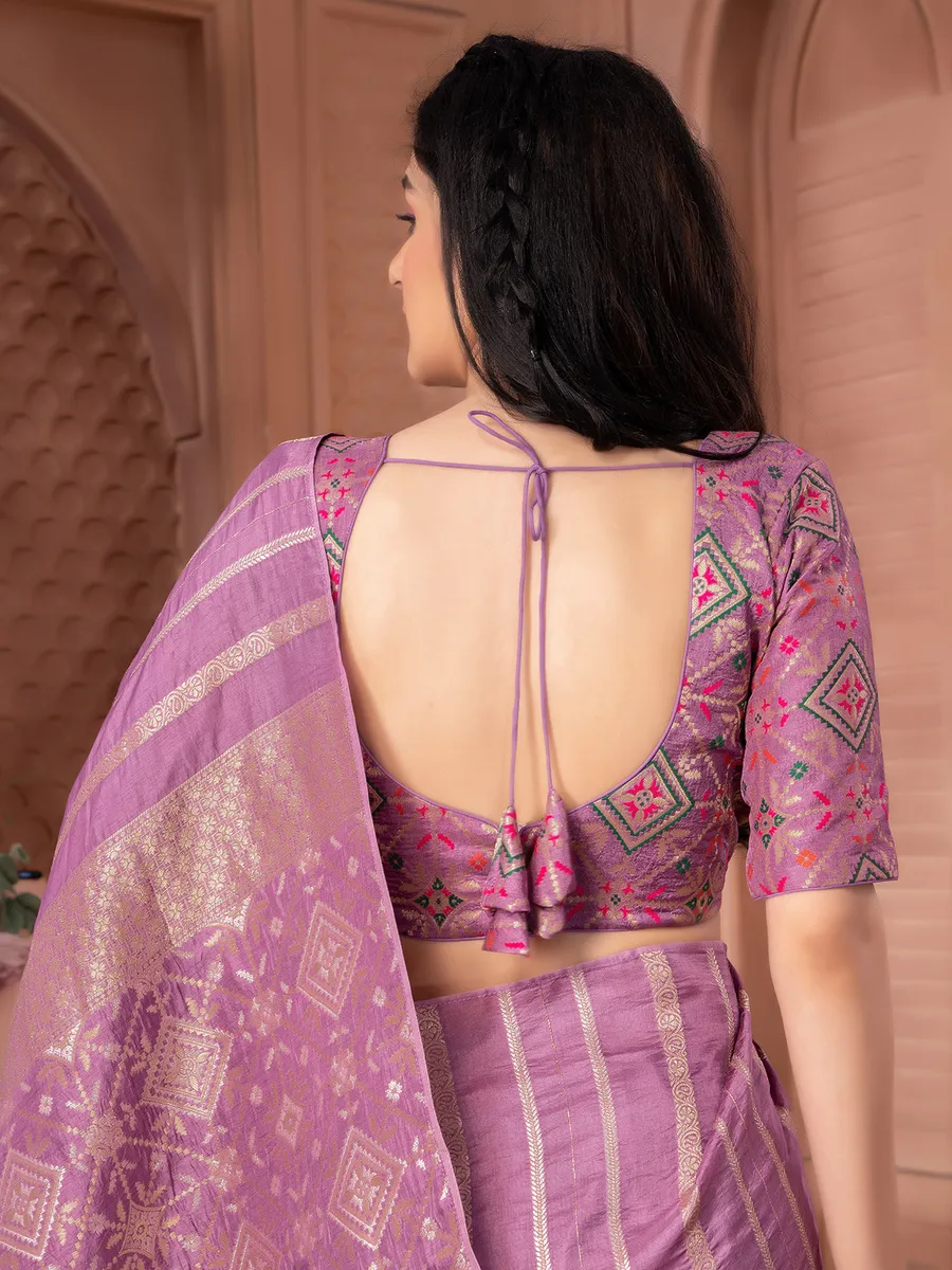 Beautiful mauve purple dola silk saree