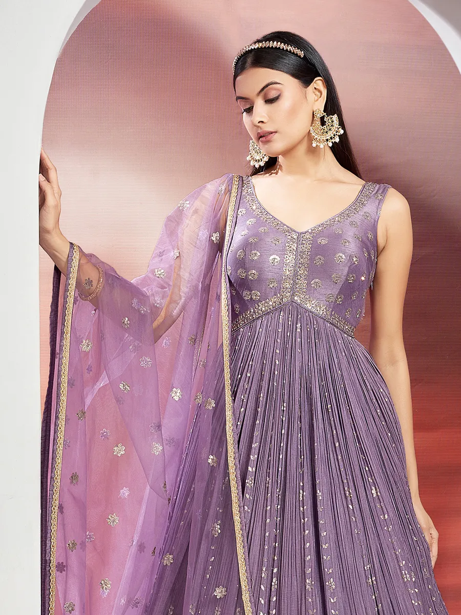 Mauve Faux Georgette Pant Anarkali main image 1